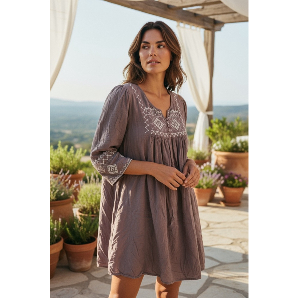 Monoreno Women's Large Brown Southwestern Embroidered Peasant Boho Tunic Top - Picture 14 of 14